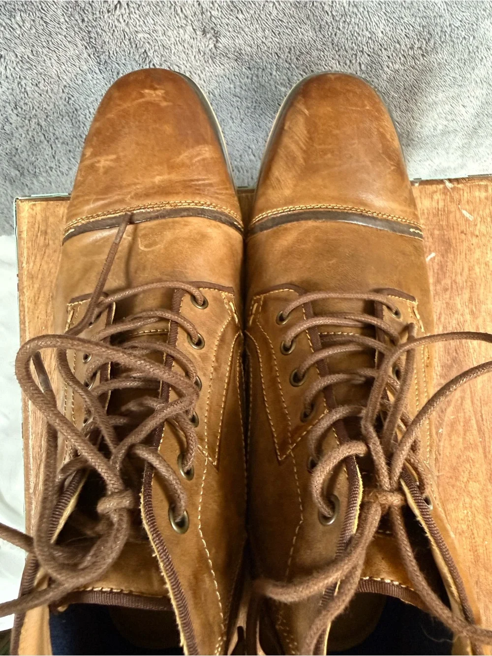 Steve Madden Tan Brown Leather Jeffries JEFR01M1 Lace-Up Boots 10